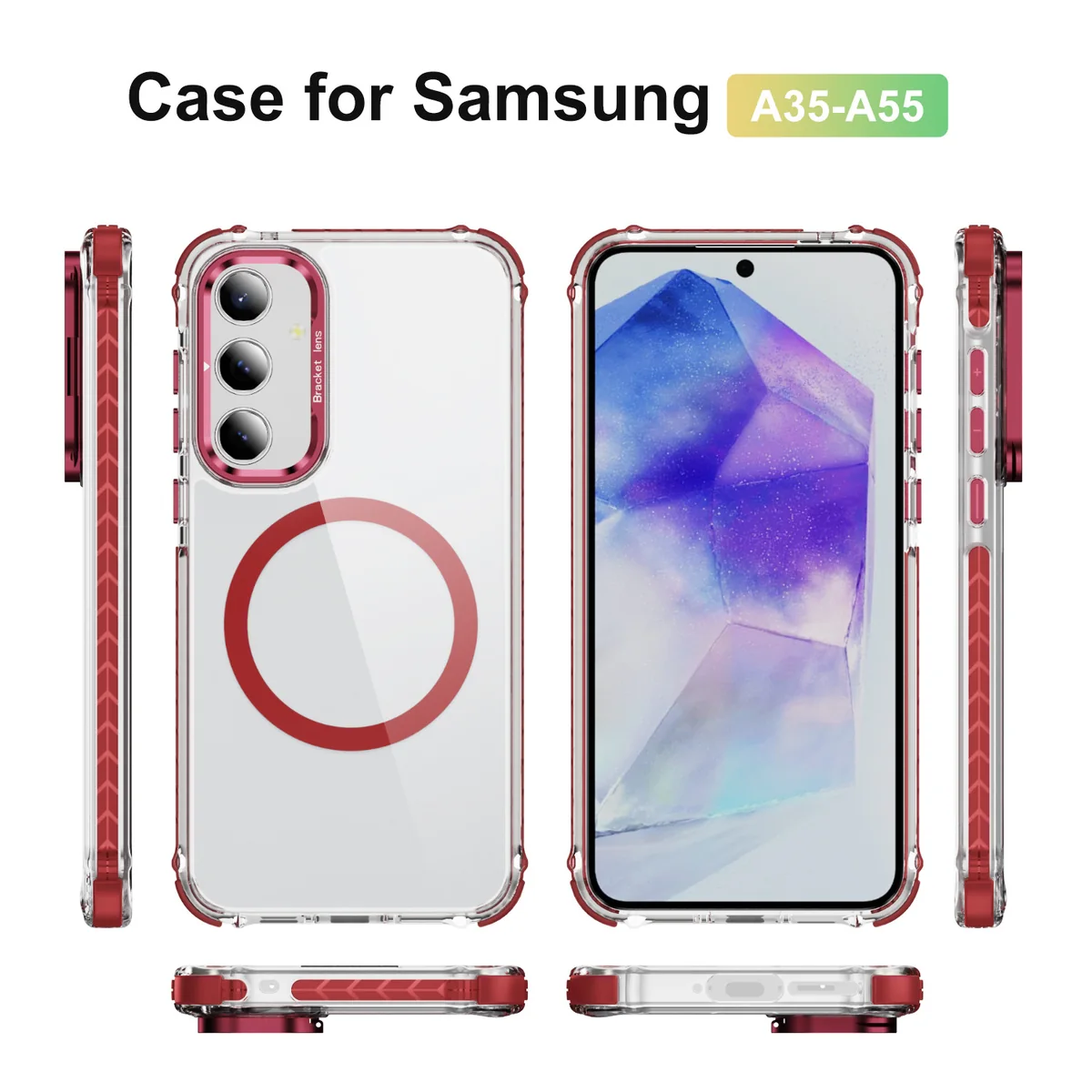 cross-border compatible with Samsung A35-~A55 Rainbow No. 1 ultra-clear magnetic ring kickstand phone case wireless charging