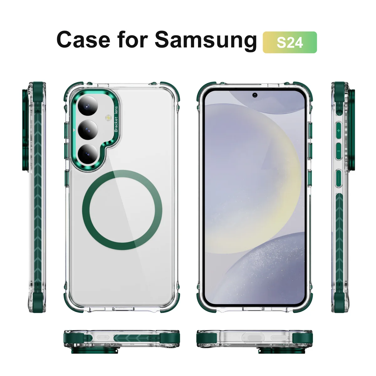 cross-border compatible with Samsung S24 Rainbow No. 1 ultra-clear magnetic ring kickstand phone case wireless charging direct source factory