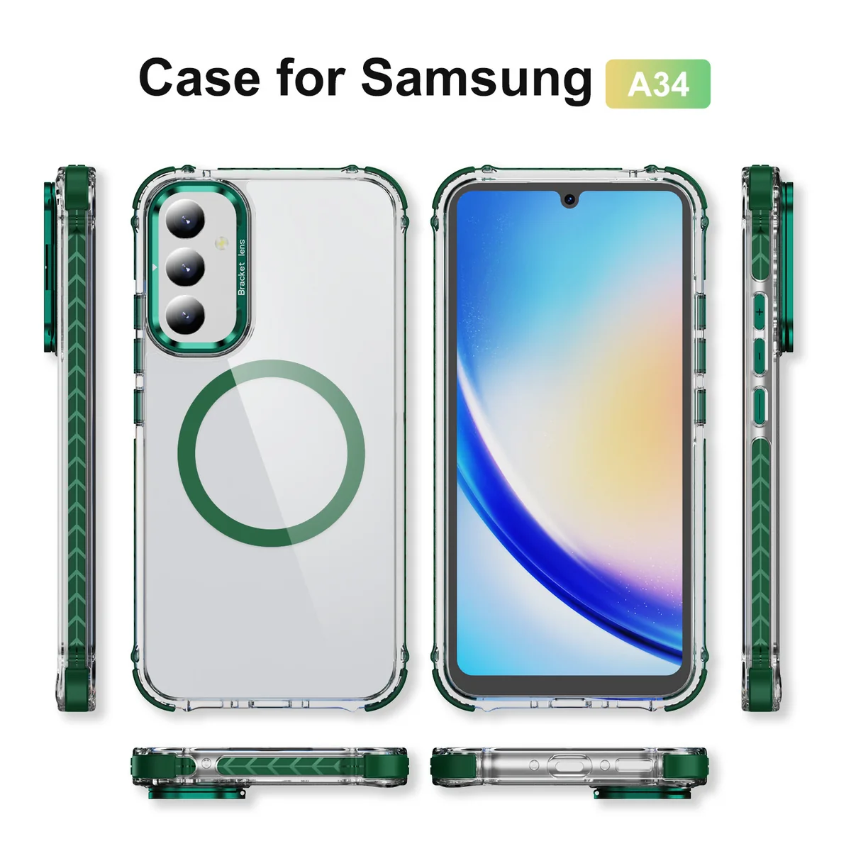 cross-border compatible with Samsung A34 Rainbow No. 1 ultra-clear magnetic ring kickstand phone case wireless charging direct source factory