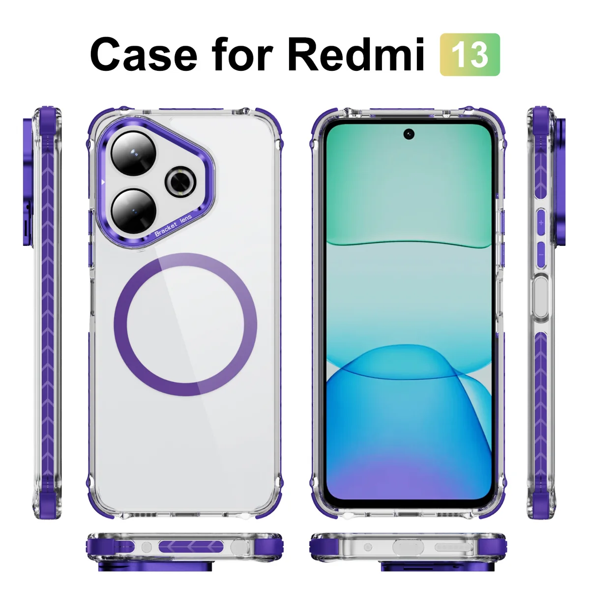 cross-border compatible with Redmi13 Rainbow No. 1 ultra-clear magnetic ring kickstand phone case wireless charging direct source factory