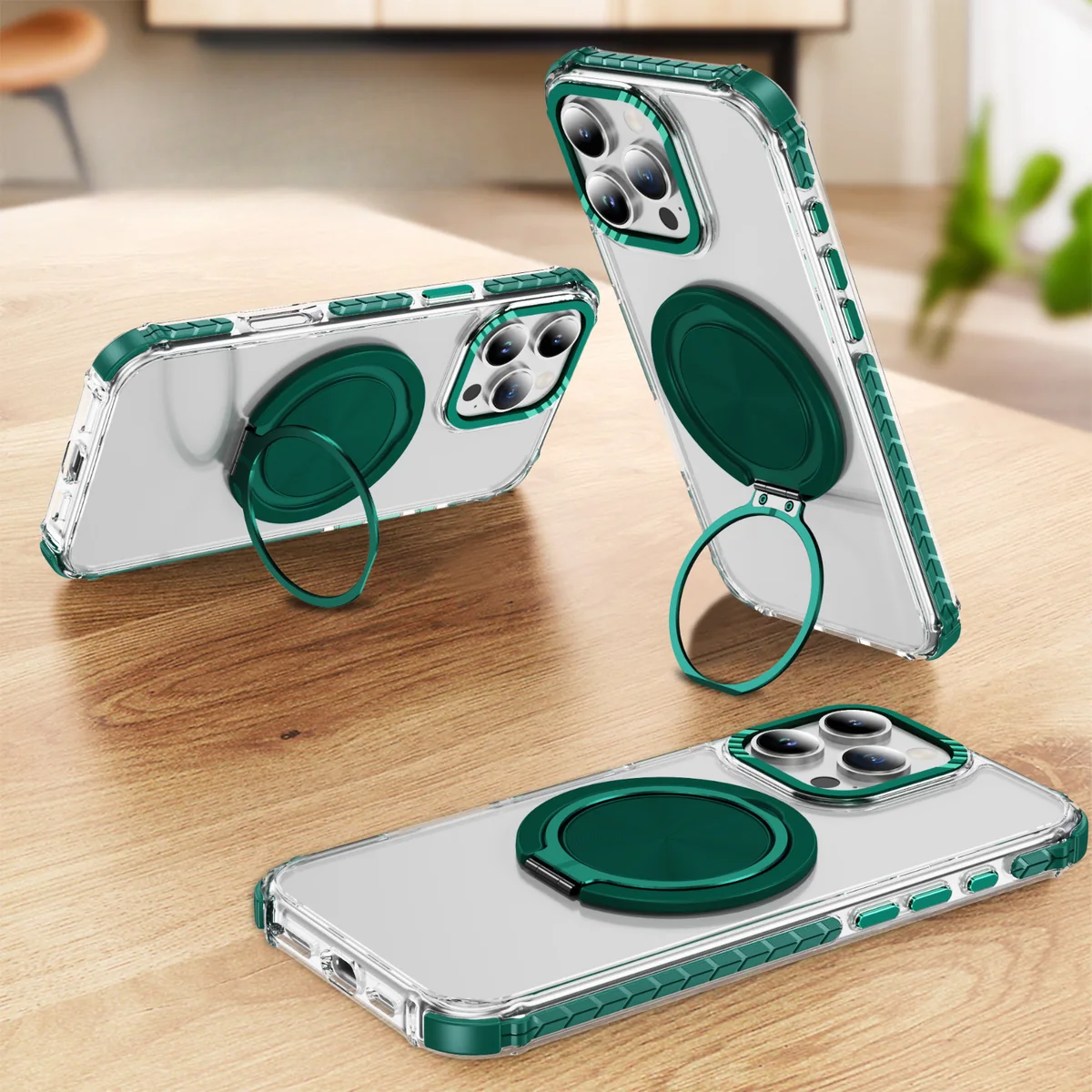 cross-border compatible with Apple iPhone16 ProMax Rainbow No. 1 ultra-clear 360 kickstand phone case wireless charging