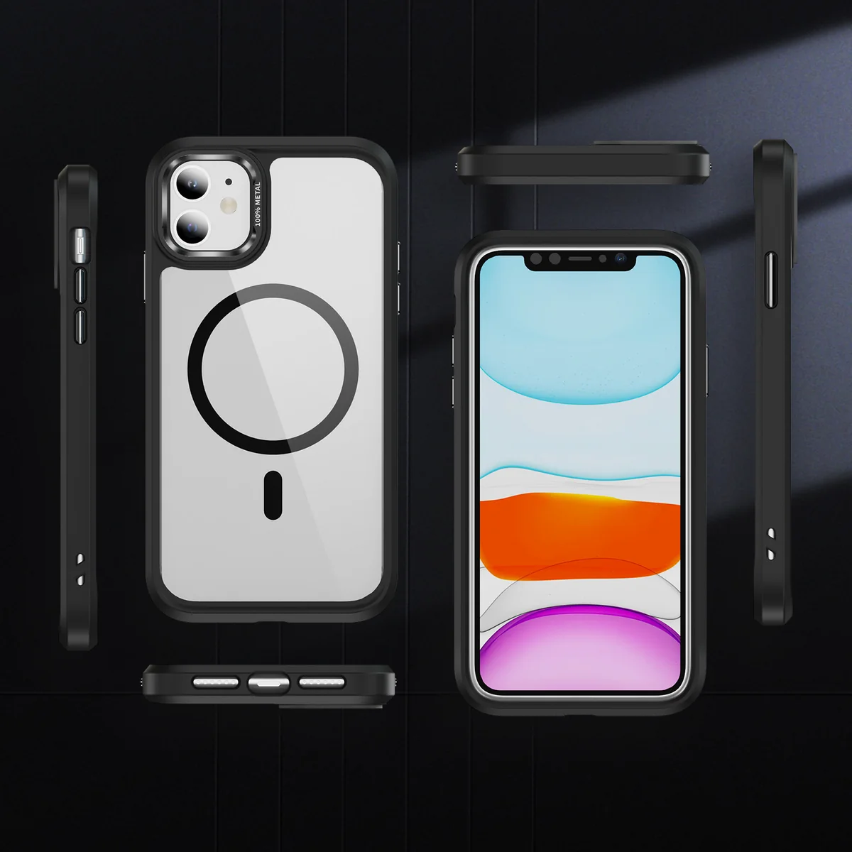 cross-border compatible with IP12 camera lens guard ultra-clear magnetic ring shockproof phone case wireless charging metal camera frame direct source factory