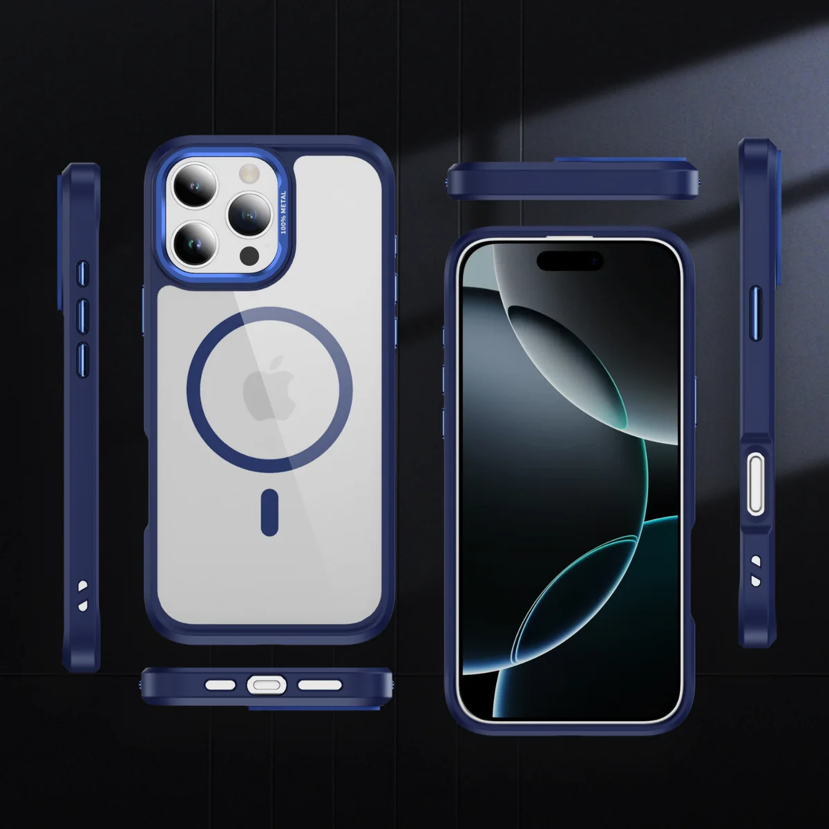 cross-border compatible with IP16 Pro camera lens guard ultra-clear magnetic ring shockproof phone case wireless charging metal camera frame