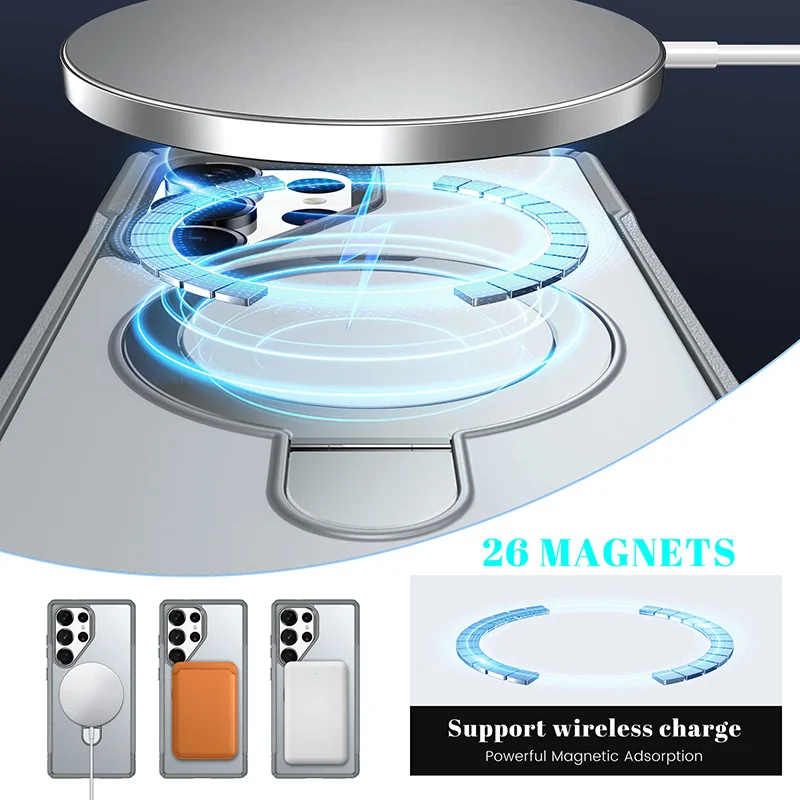 cross-border compatible with Samsung S25UItra integrated Warrior open buttons magnetic attachment foldable ring kickstand phone case