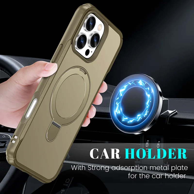 cross-border compatible with Apple iPhone16ProMax integrated Warrior style open buttons magnetic attachment foldable ring kickstand