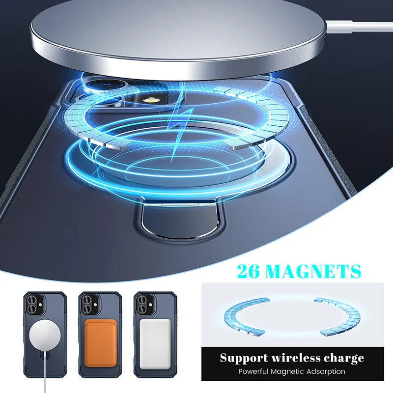 cross-border compatible with Apple IP16 integrated Warrior style open buttons magnetic attachment foldable ring kickstand phone case