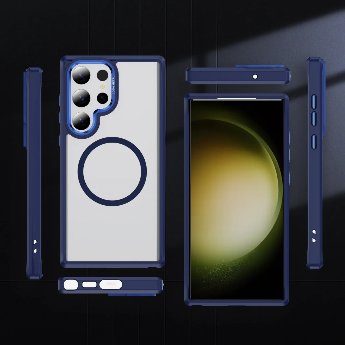 cross-border compatible with Samsung S23UItra camera lens guard ultra-clear magnetic ring shockproof phone case wireless charging metal hardware mirror