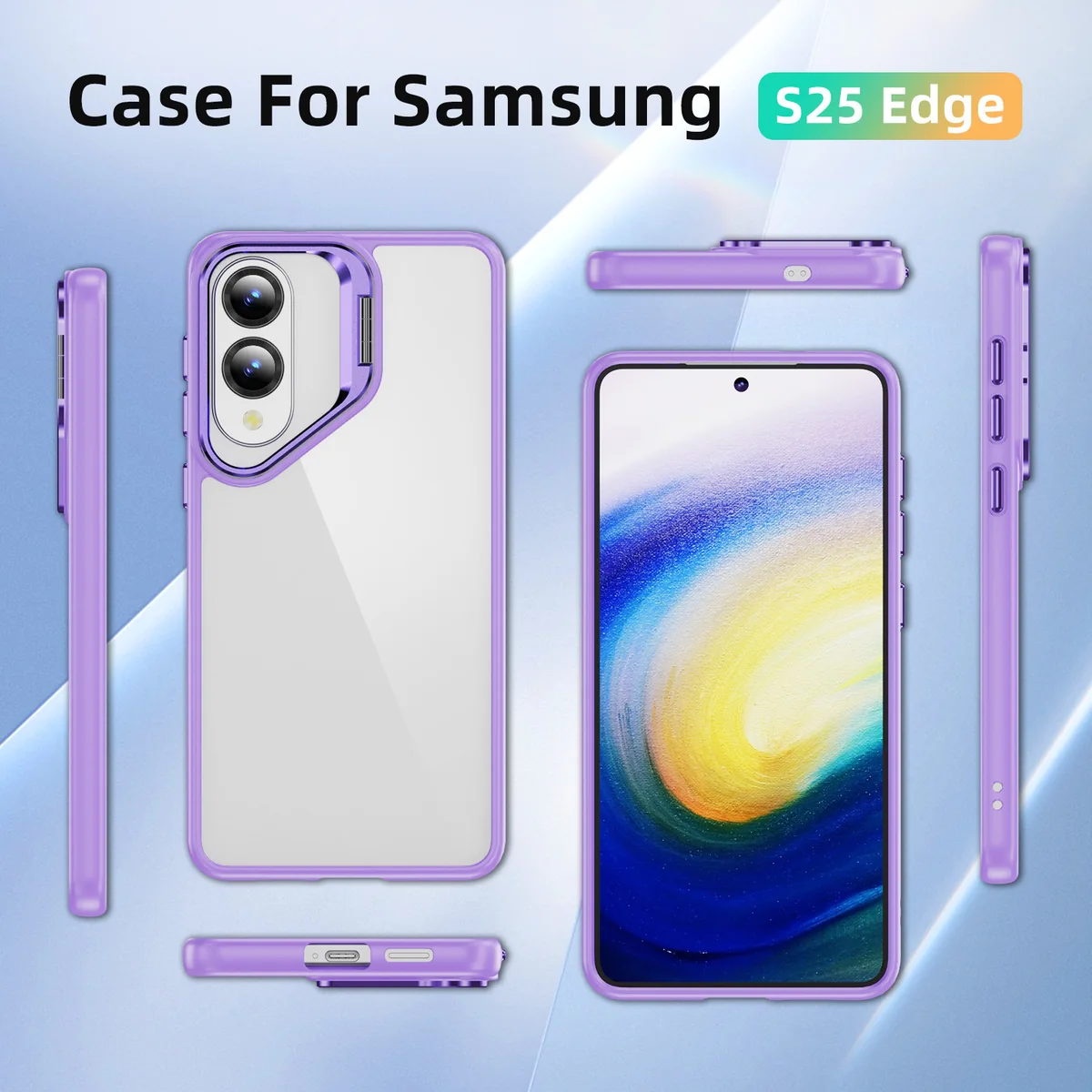 cross-border compatible with Samsung S25edge Sky Mirror metal camera-ring hinge kickstand landscape and portrait phone case