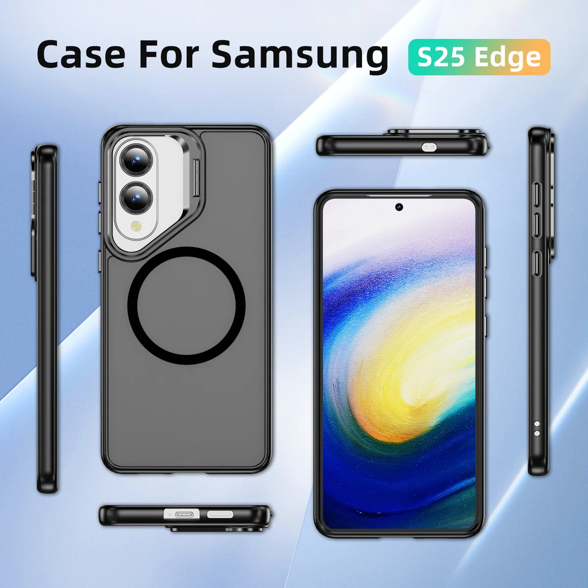 cross-border compatible with Samsung S25Edge Sky Mirror soft-touch magnetic ring metal hinge kickstand phone case new arrival