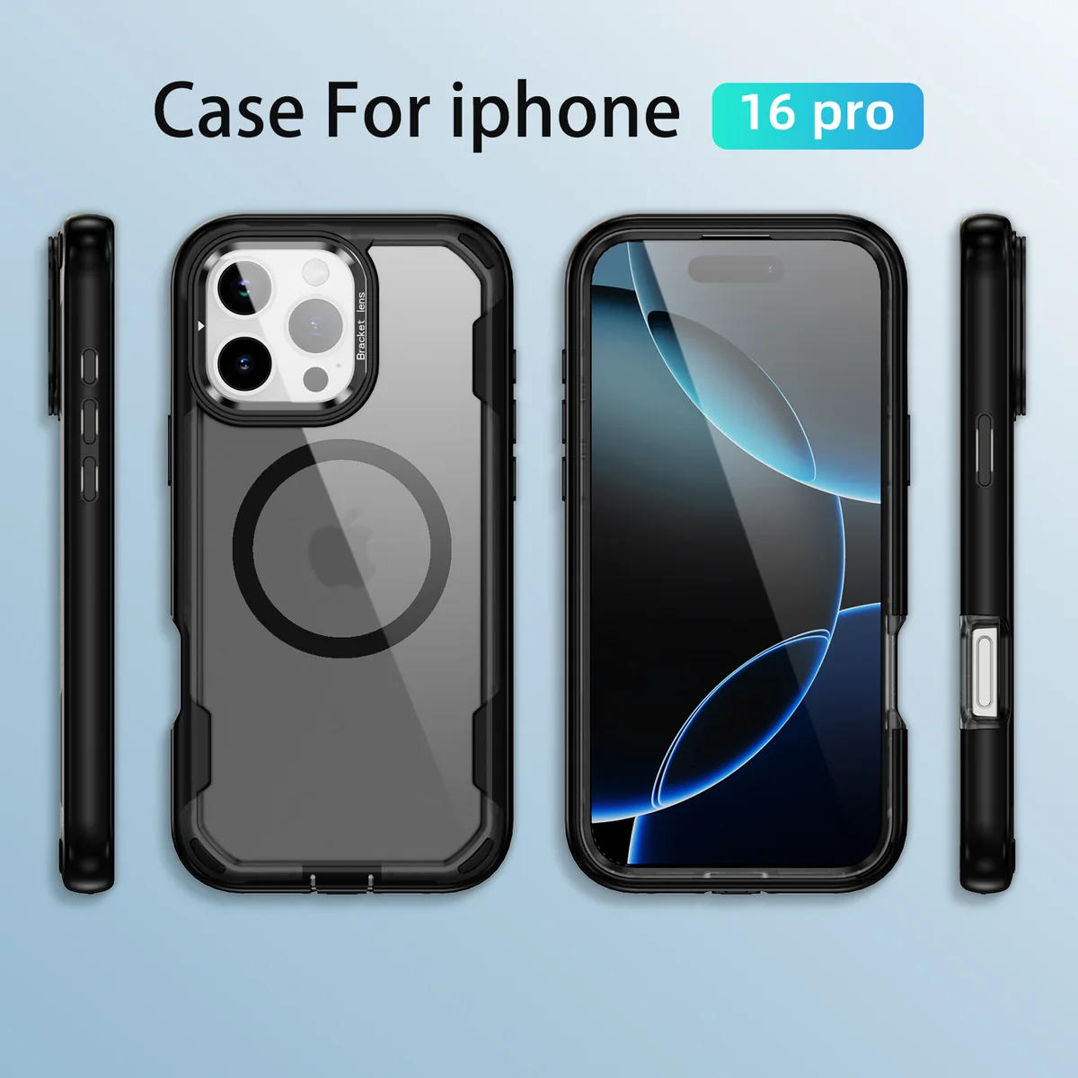 cross-border compatible with Apple iPhone16Pro rugged triple protection magnetic attachment camera-ring kickstand 3-in-1 shockproof phone case