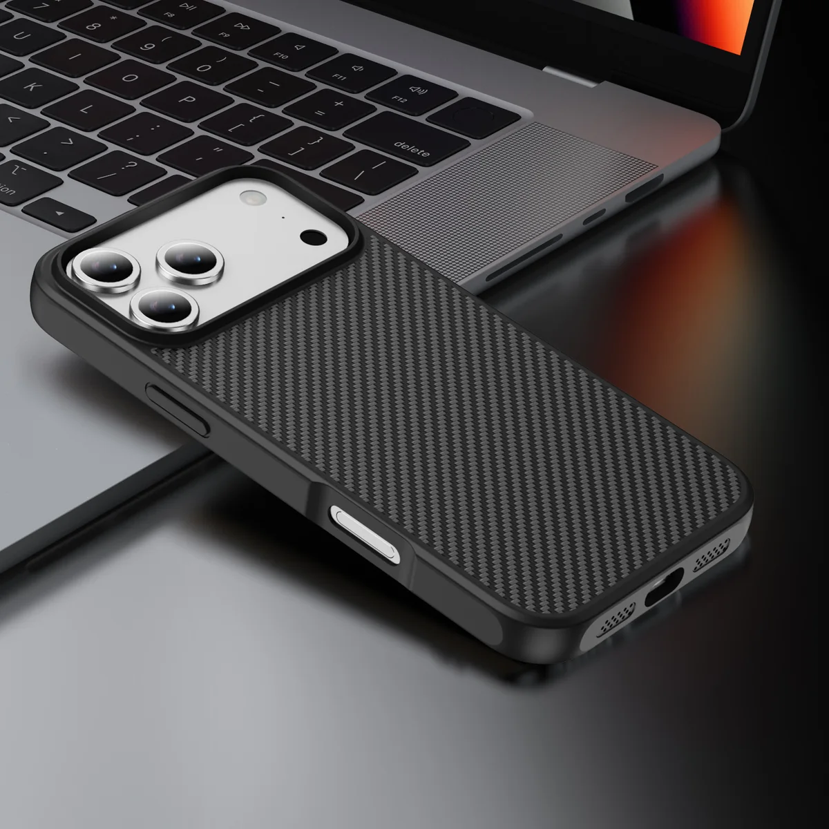 cross-border compatible with Apple IP17 Pro Max EyeShip carbon-fiber texture soft-touch magnetic ring wireless charging phone case
