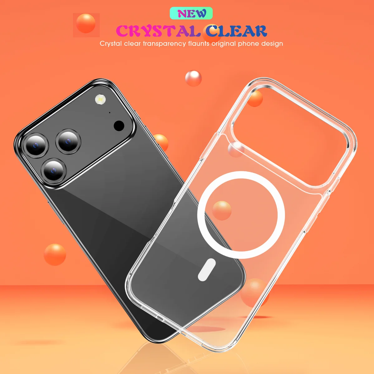 cross-border compatible with Apple iPhone 17Pro minimalist crystal-clear with magnetic ring phone case wireless fast charging transparent case