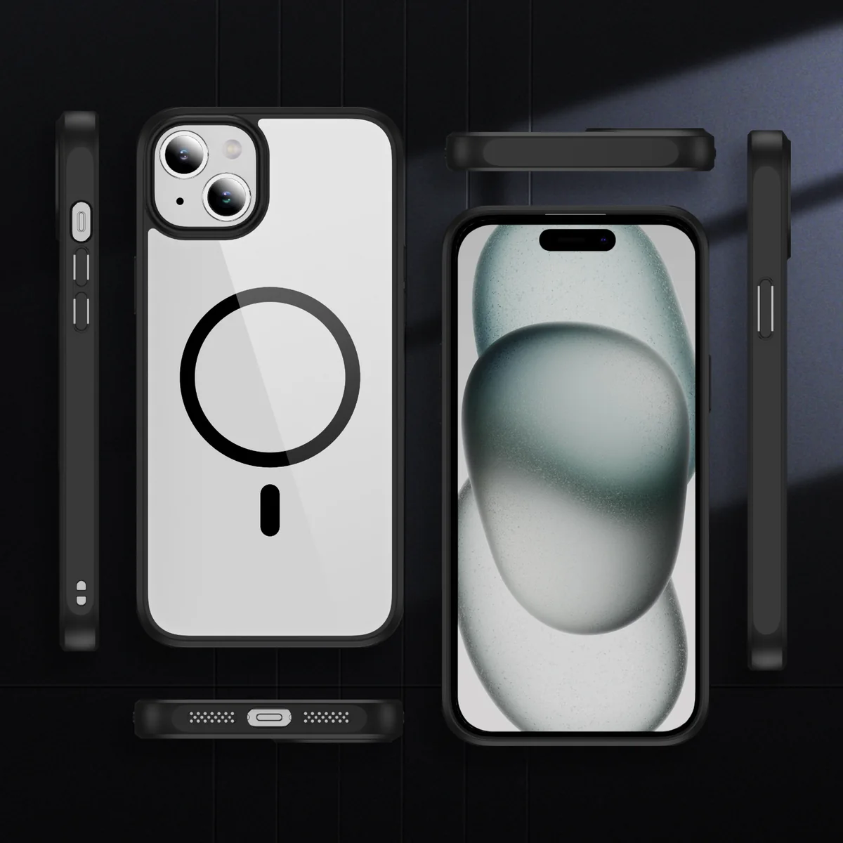 cross-border compatible with Apple iPhone15 Plus EyeShip ultra-clear magnetic ring N52 strong magnetic charging phone case shockproof