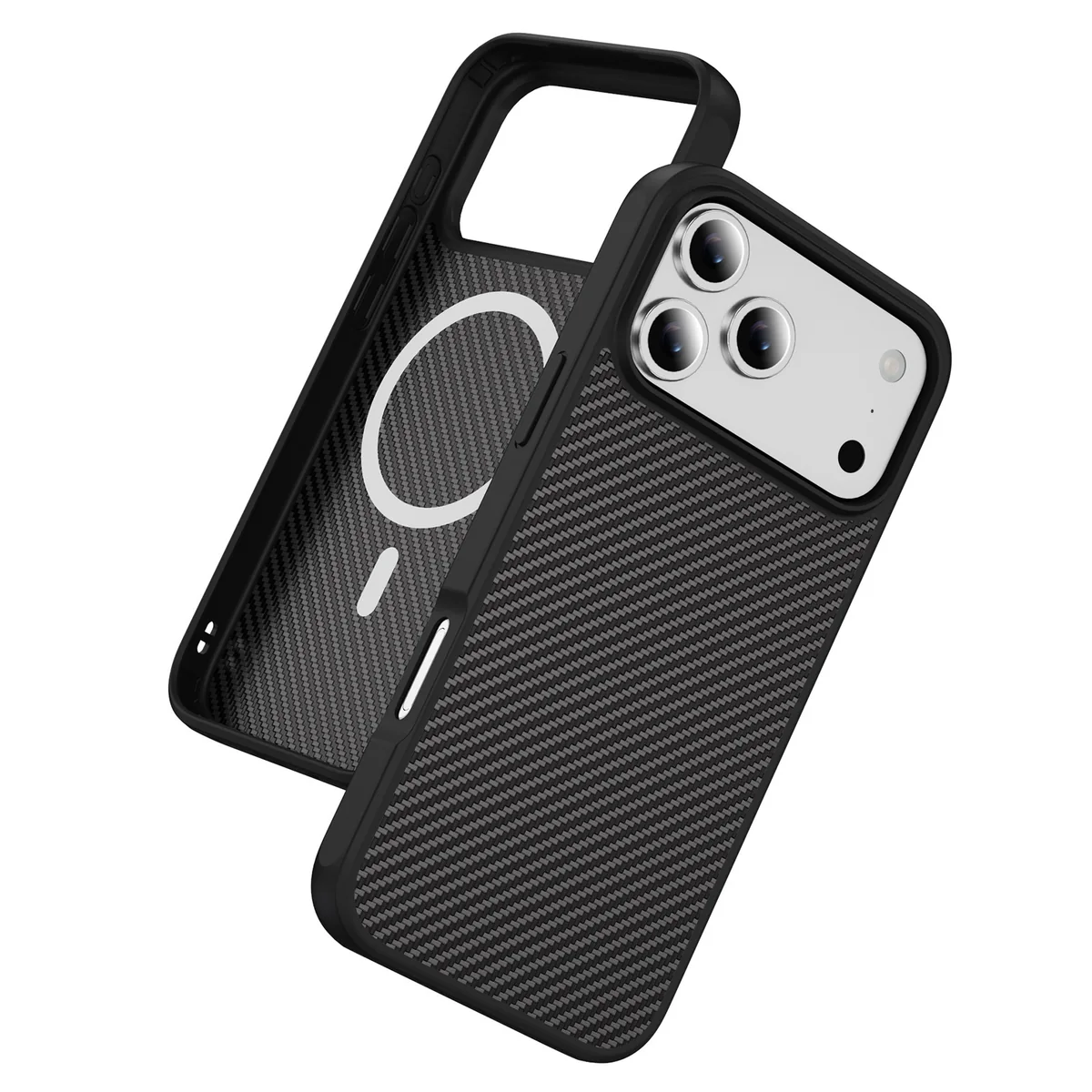 cross-border compatible with Apple iPhone17 Pro EyeShip carbon-fiber texture soft-touch magnetic ring wireless charging phone case