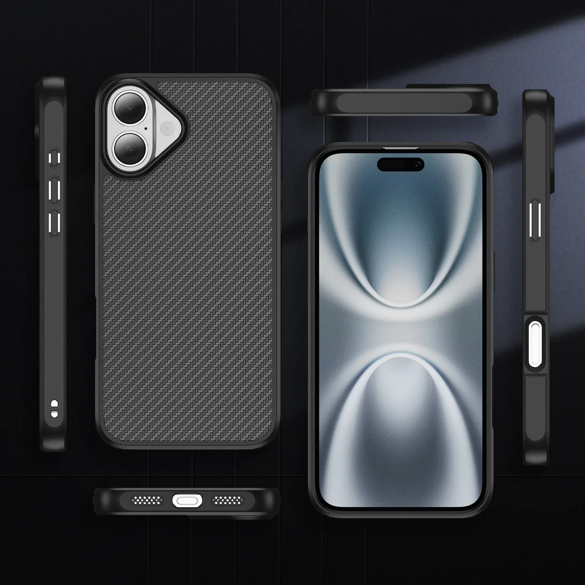 cross-border compatible with Apple iPhone16 EyeShip carbon-fiber texture soft-touch magnetic ring N52 wireless charging phone case