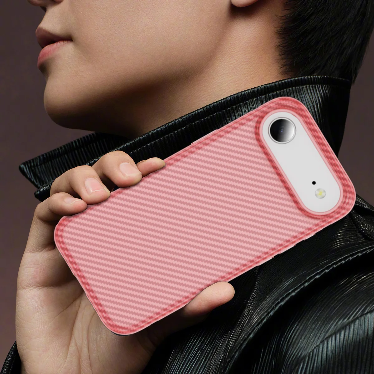 cross-border compatible with Apple iPhone17Air kickstand case carbon-fiber texture soft-touch phone case PC case shockproof