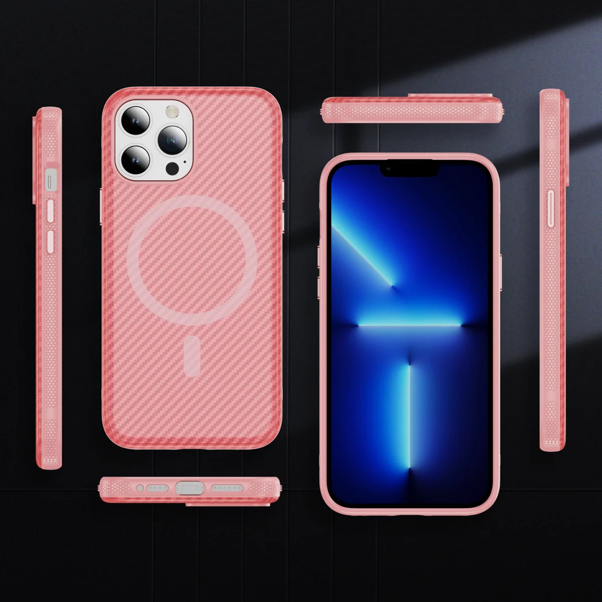 cross-border compatible with iPhone13 Pro kickstand case carbon-fiber texture soft-touch magnetic ring shockproof phone case PC case scratch-resistant