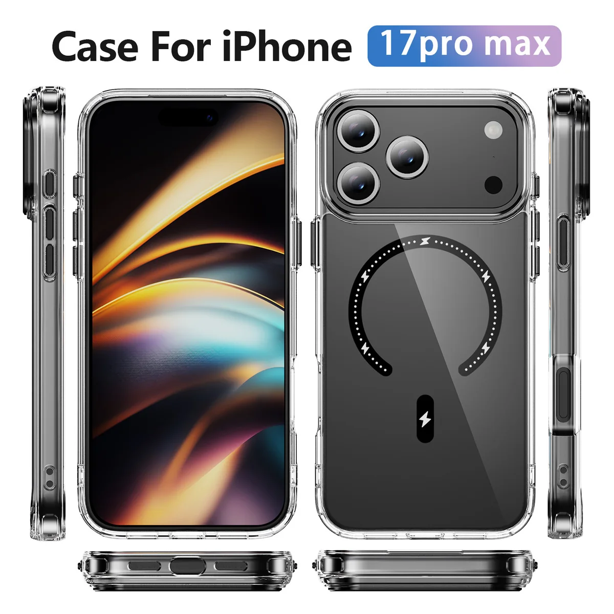 cross-border compatible with iPhone 17Pro Max Phantom glitter magnetic ring magnetic attachment case transparent phone case wireless charging