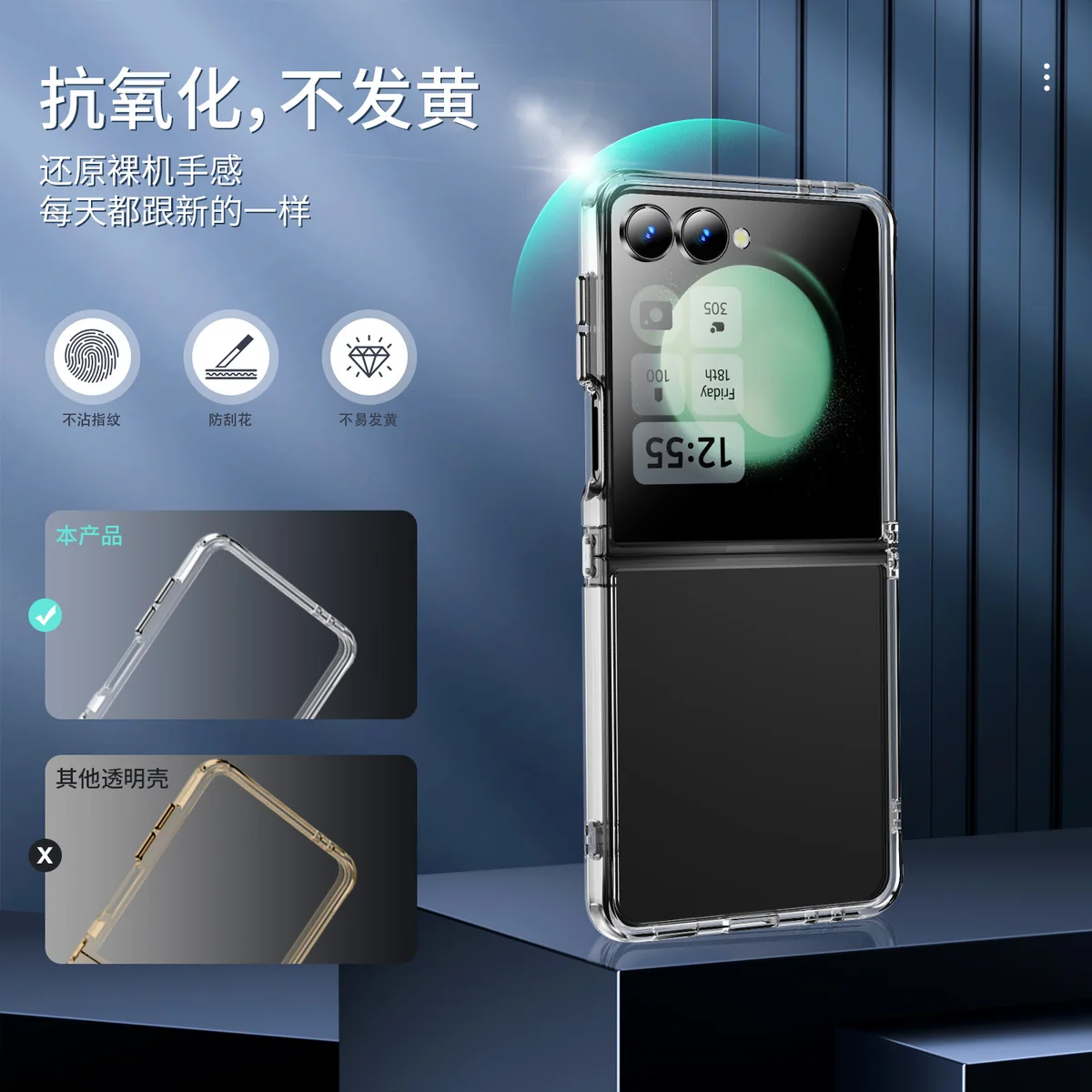 cross-border compatible with Samsung SAM Z Flip7 crystal-clear shockproof phone case transparent foldable style Z FLIP8 in stock
