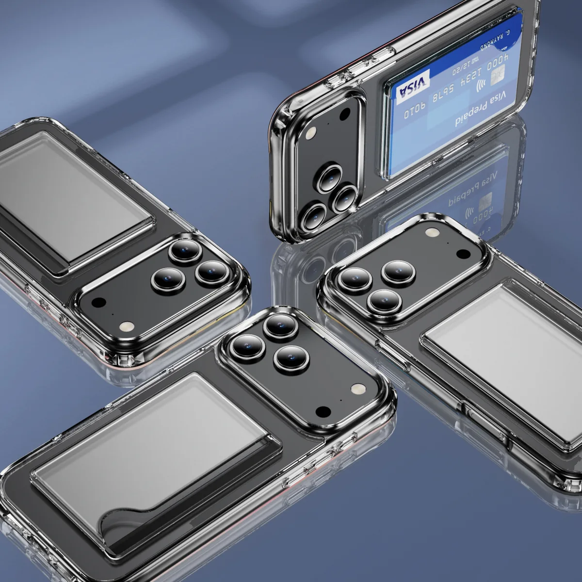 cross-border compatible with iPhone17 Pro reinforced-corner shockproof side card slot holds two cards phone case transparent case