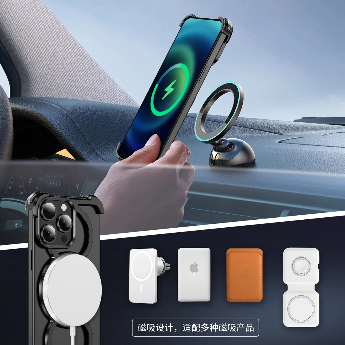 titanium alloy armor kickstand shockproof shock-absorbing magnetic ring phone case wireless charging compatible with Apple iPhone15 Pro