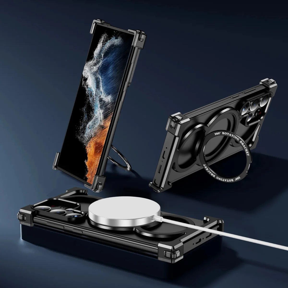 titanium alloy armor kickstand shockproof shock-absorbing magnetic ring N52 phone case wireless charging compatible with Samsung S23Ultra