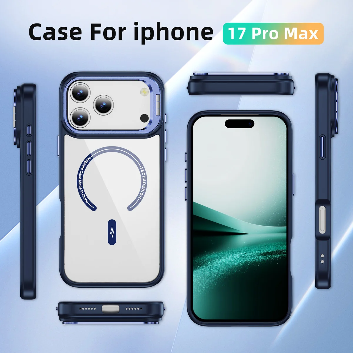 cross-border compatible with Apple iPhone17 Pro Max Sky Mirror magnetic attachment case camera-lens hinge kickstand phone case