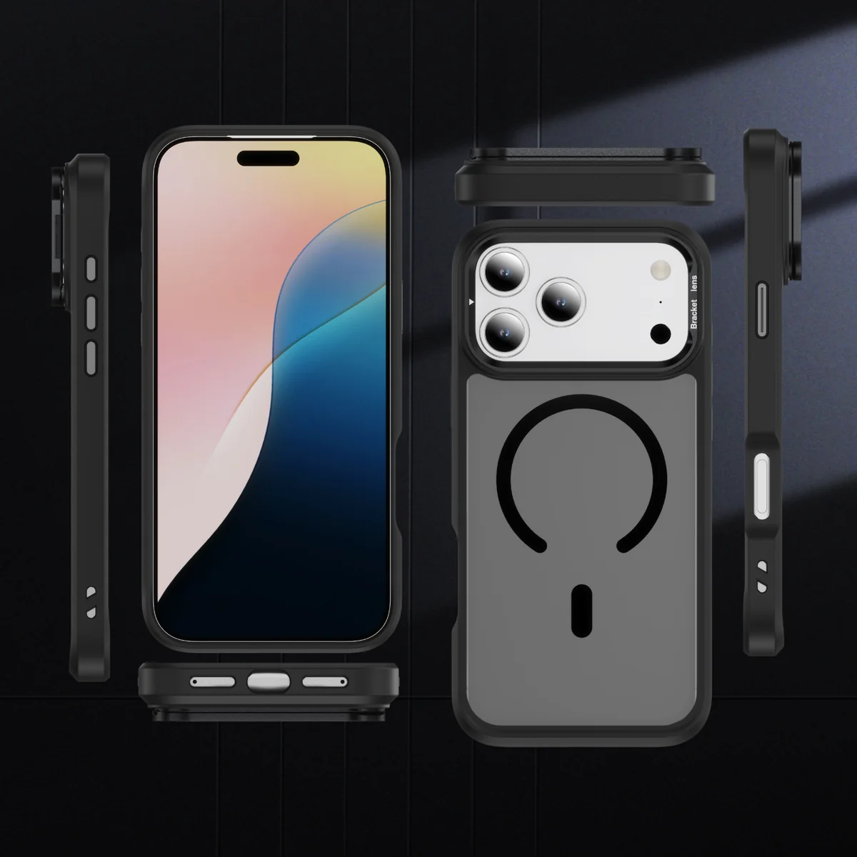 cross-border compatible with IP17Pro Max camera lens guard soft-touch magnetic ring kickstand phone case wireless fast charging cutout magnetic ring