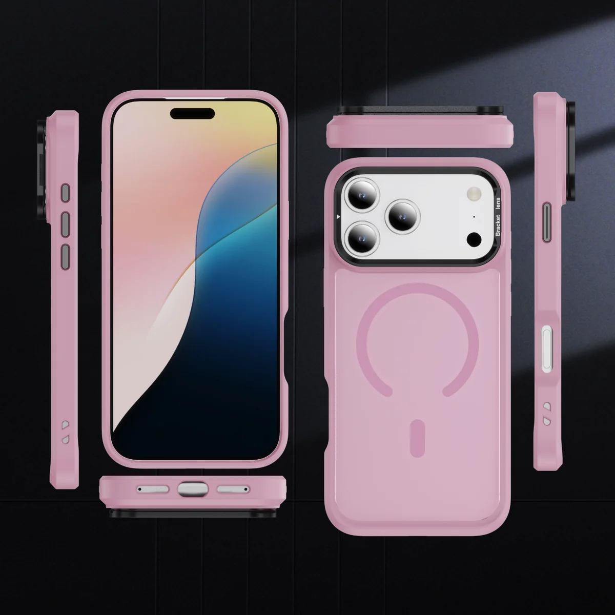 cross-border compatible with iPhone17Pro camera lens guard soft-touch magnetic ring kickstand phone case wireless fast charging cutout magnetic ring