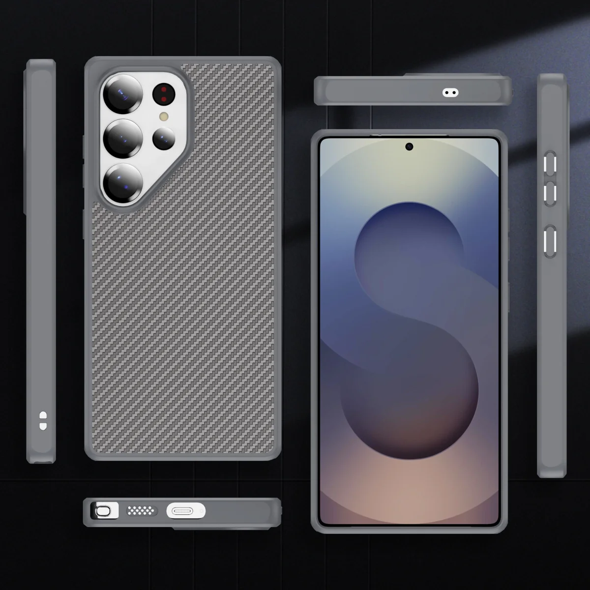 cross-border compatible with Samsung S25Ultra EyeShip carbon-fiber texture soft-touch case wireless charging phone case