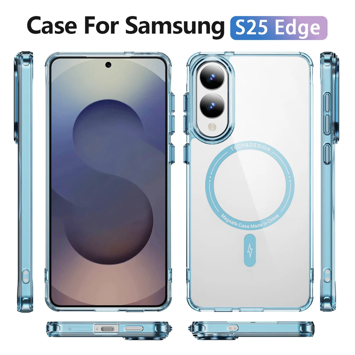 cross-border compatible with Samsung S25edge Phantom ultra-clear magnetic attachment transparent shockproof phone case wireless charging
