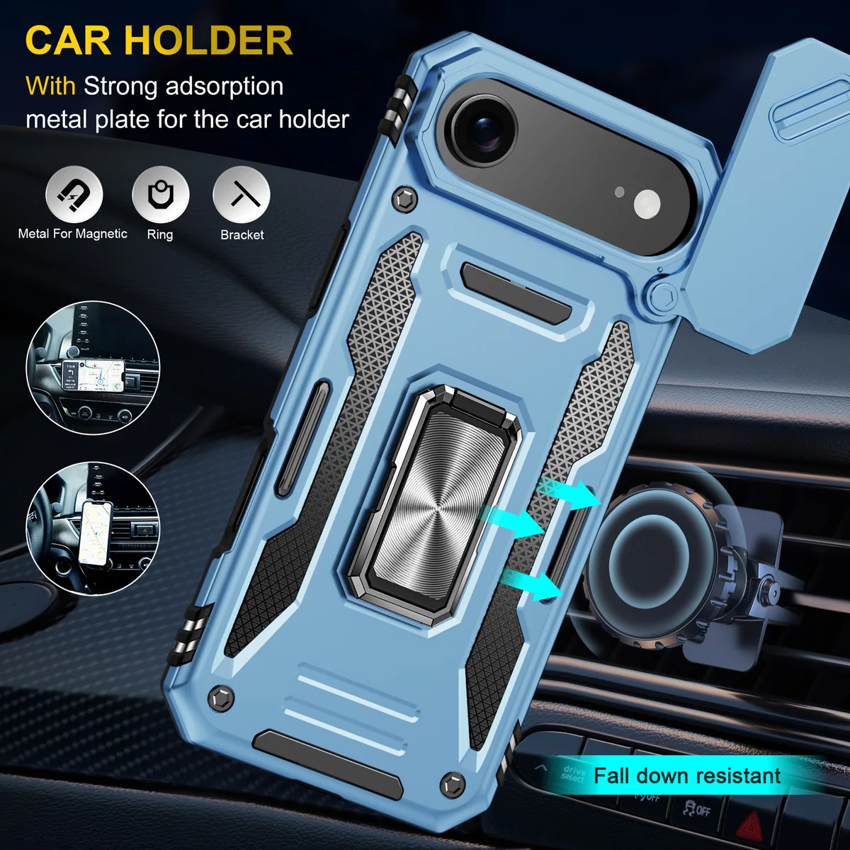 cross-border compatible with Apple iPhone17Air Kejiang sliding camera cover shockproof phone case metal hardware kickstand usable in landscape portrait