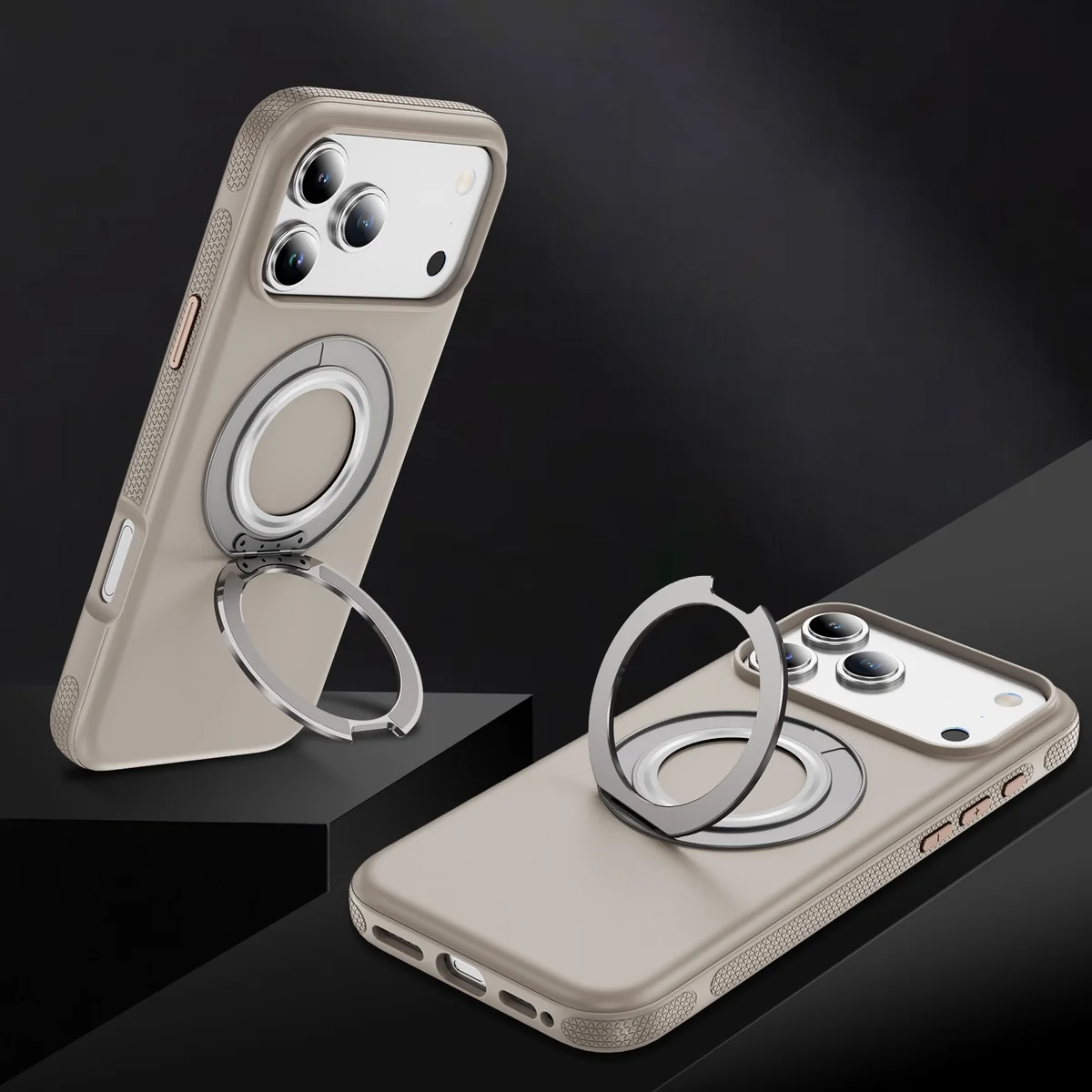 cross-border compatible with Apple IP17Pro Max kickstand case original-style 360° gear kickstand magnetic ring phone case PC case