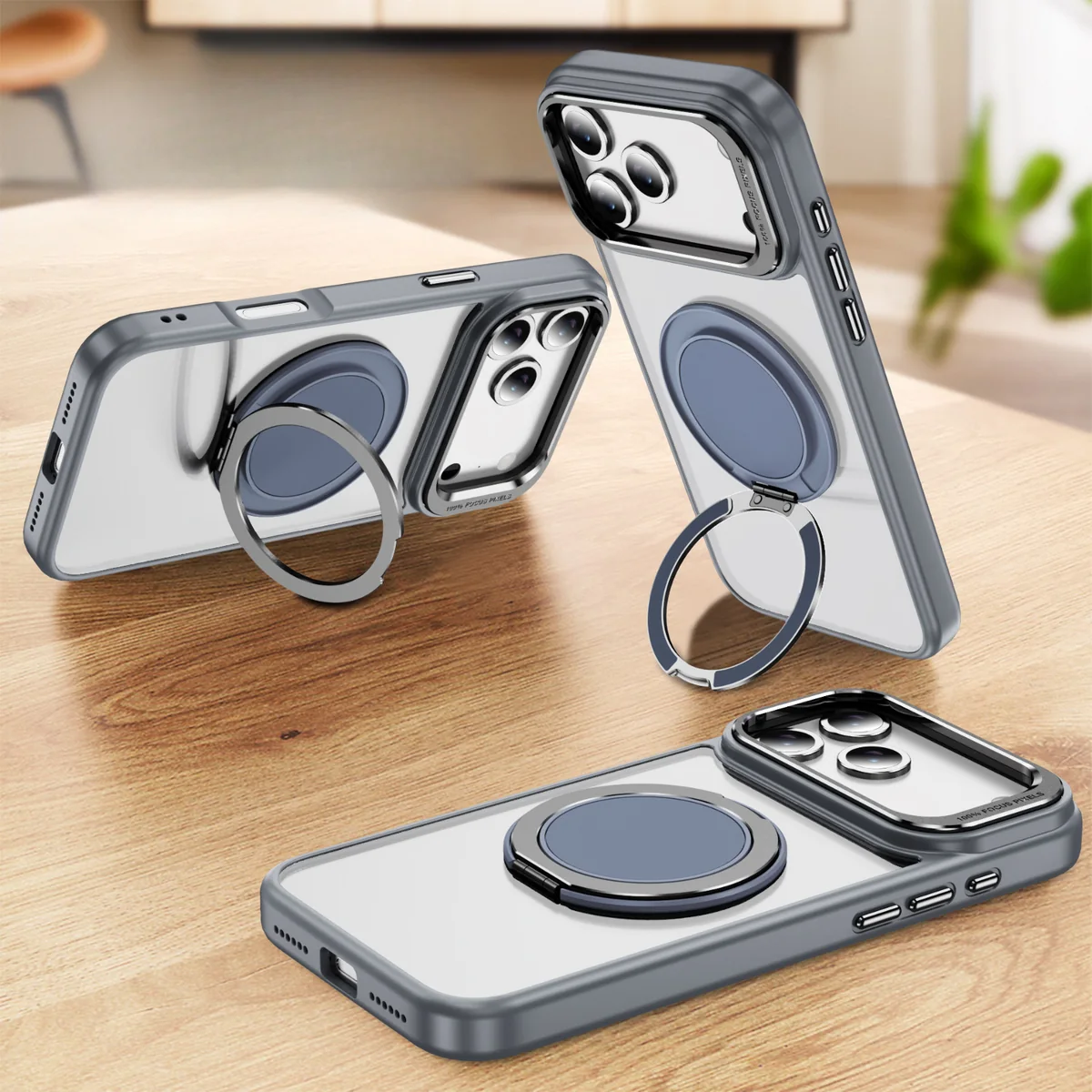 cross-border compatible with Apple IP17Pro Max Sky Mirror flat soft-touch with Qianji gear kickstand phone case
