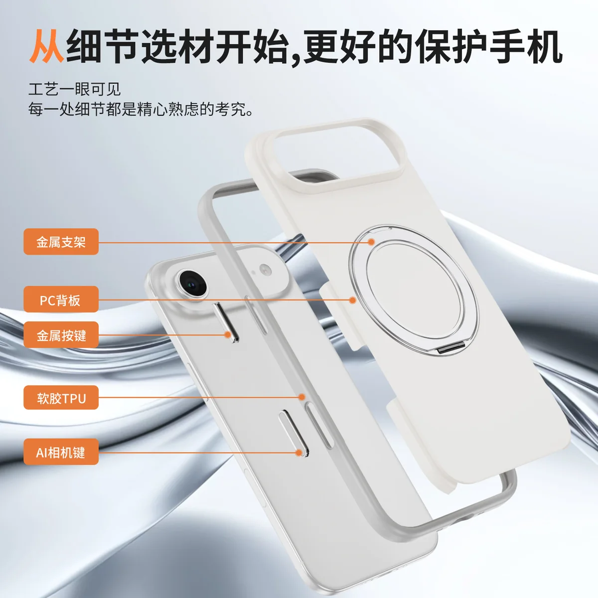 cross-border compatible with iphone17Air phone case Apple magnetic attachment gear kickstand AI camera button fingerprint-resistant