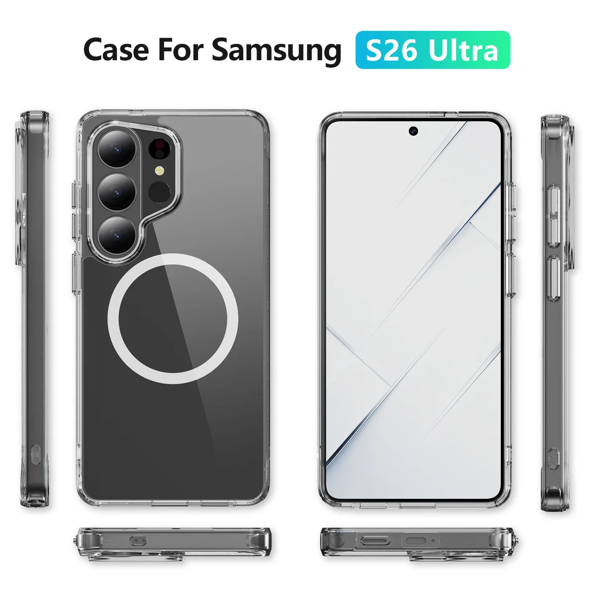 cross-border compatible with Samsung S26Ultra crystal-clear shockproof 2.0 with magnetic ring imported from Germany anti-yellowing material phone case