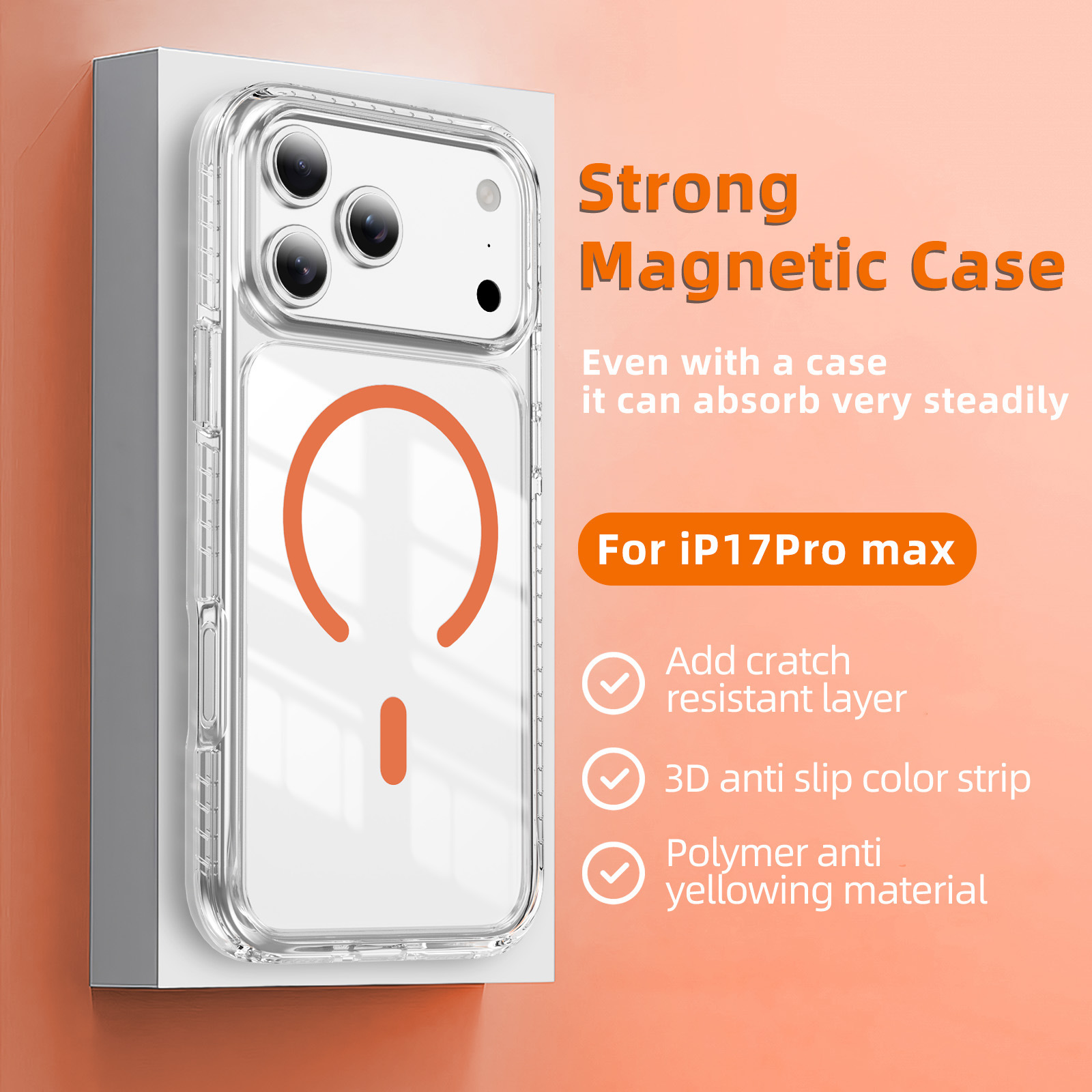 Anti-Yellowing Magnetic Clear Case with Corner Airbags