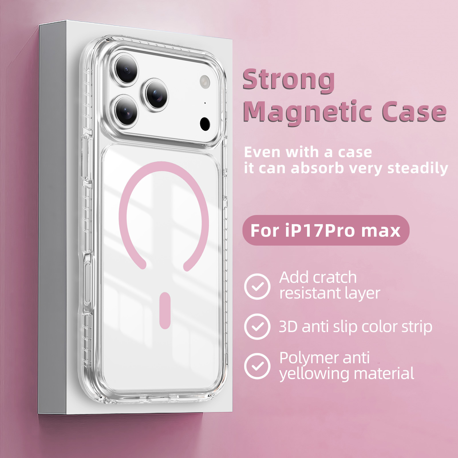Anti-Yellowing Magnetic Clear Case with Corner Airbags - Image 2