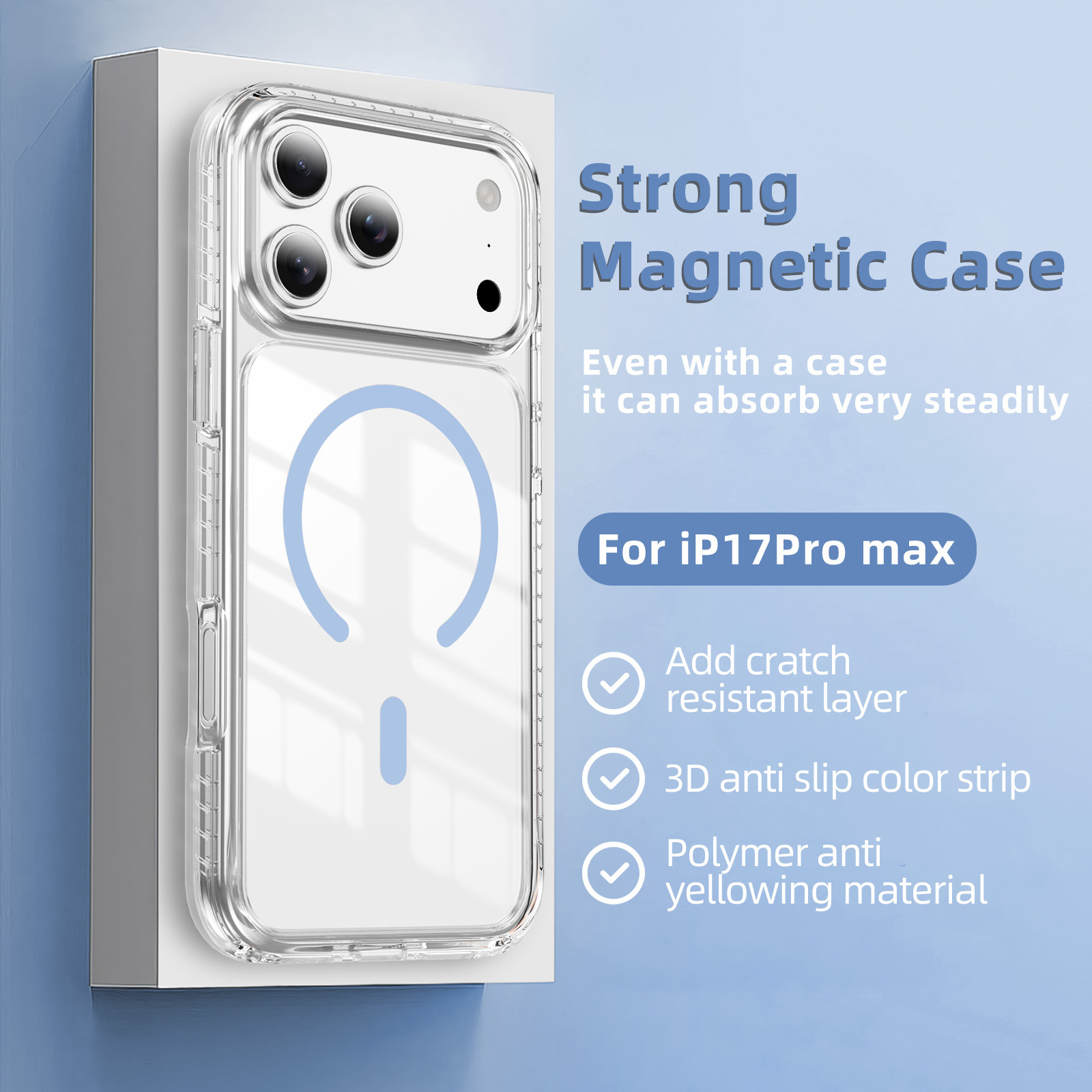 Anti-Yellowing Magnetic Clear Case with Corner Airbags - Image 3