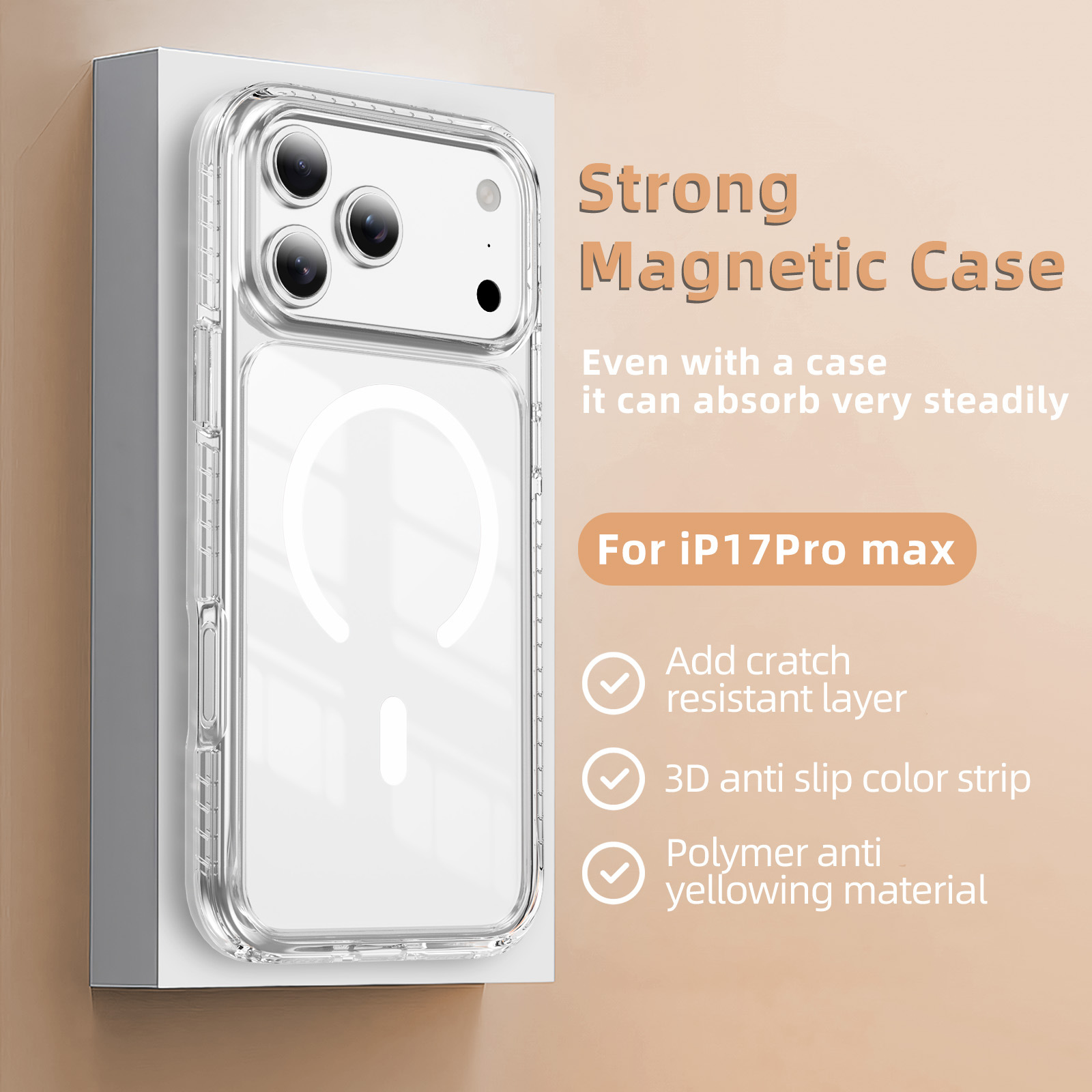 Anti-Yellowing Magnetic Clear Case with Corner Airbags - Image 4