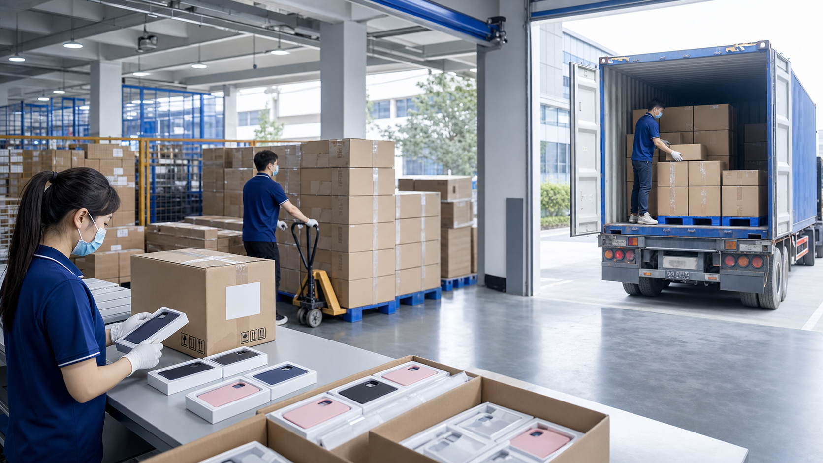 Phone case packing inspection and shipment preparation