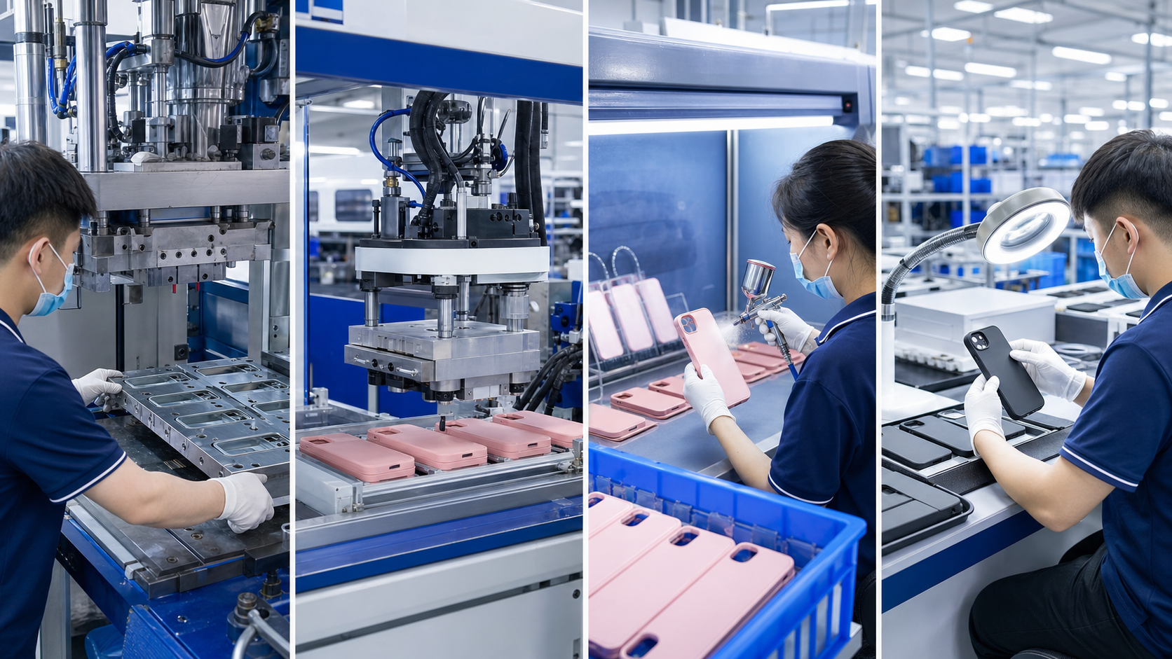 Phone case production process including molding finishing and inspection