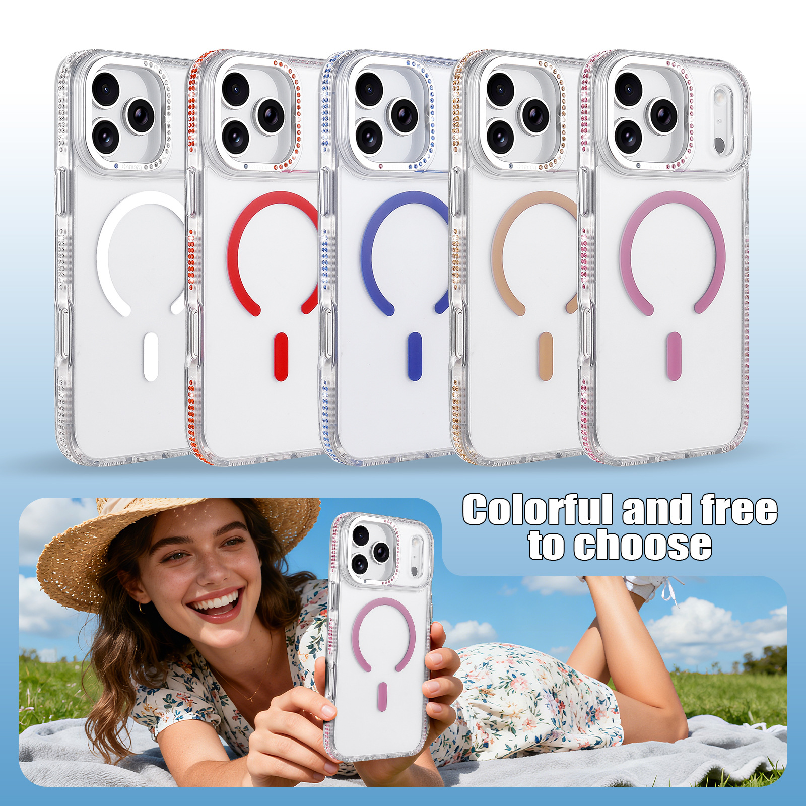 Rhinestone Magnetic Clear Phone Case