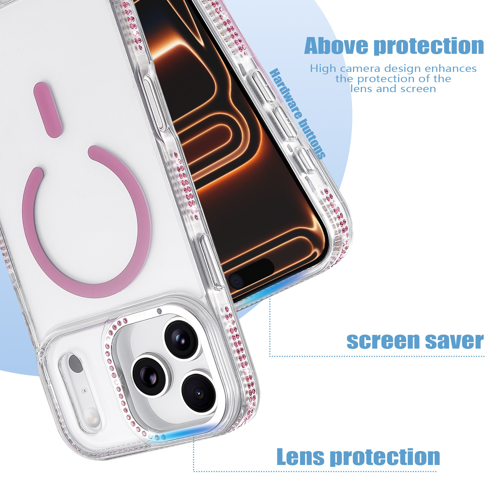 Rhinestone Magnetic Clear Phone Case - Image 4