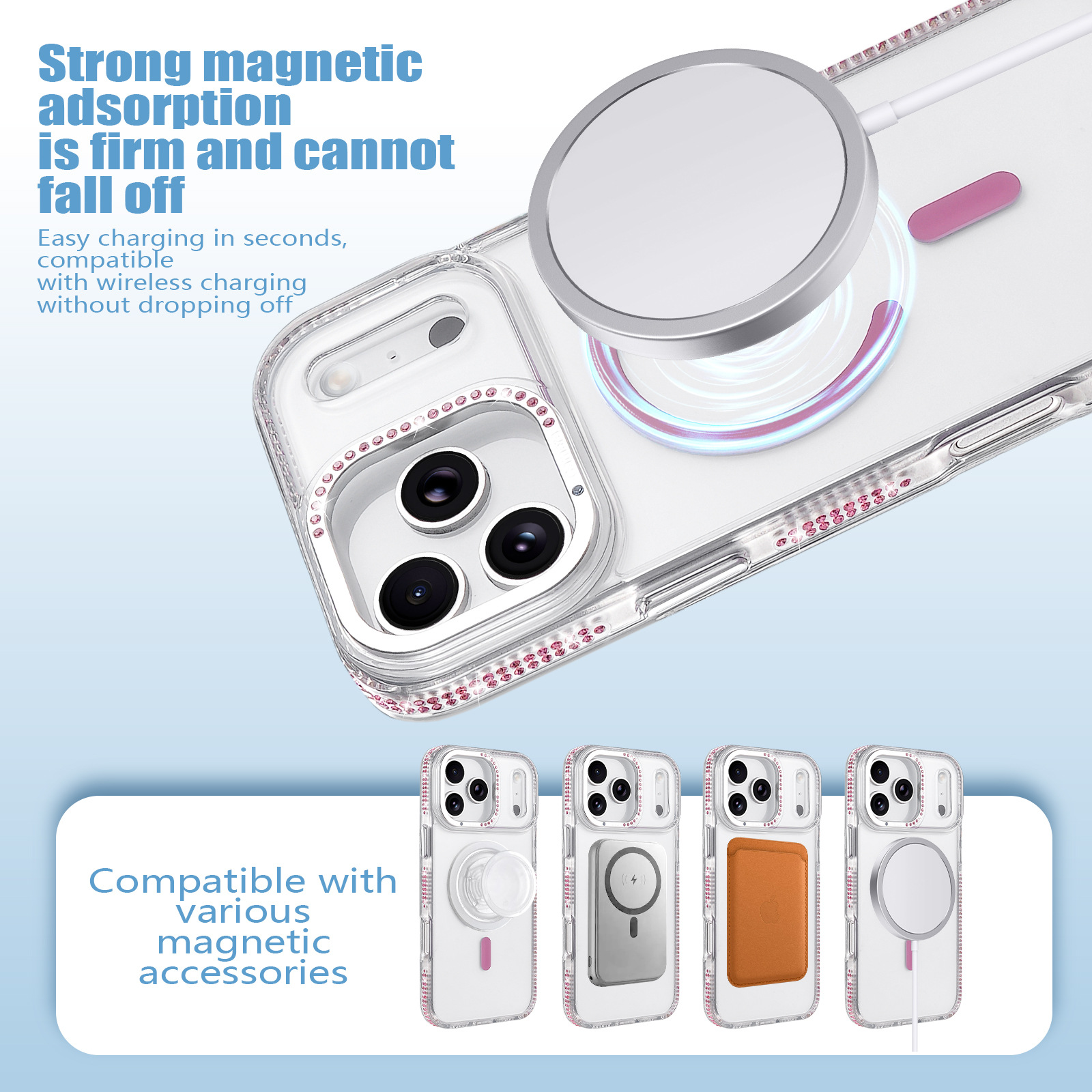 Rhinestone Magnetic Clear Phone Case - Image 5