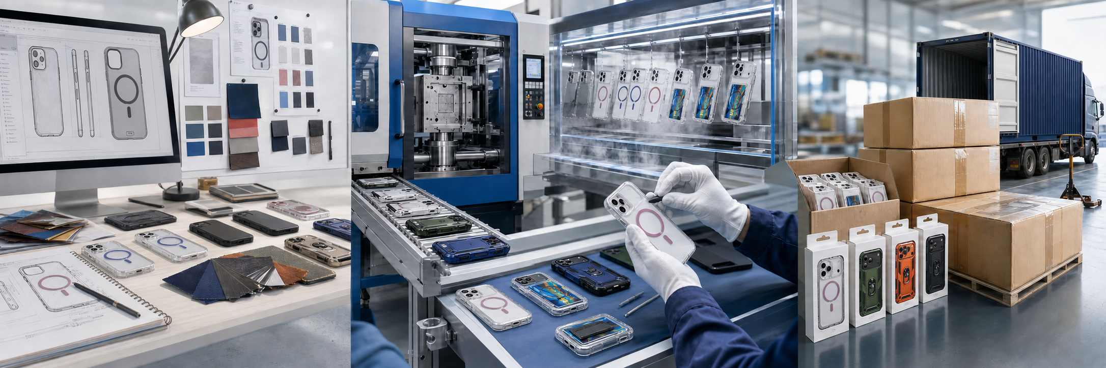 OEM and ODM phone case order journey from product design through manufacturing inspection and shipment